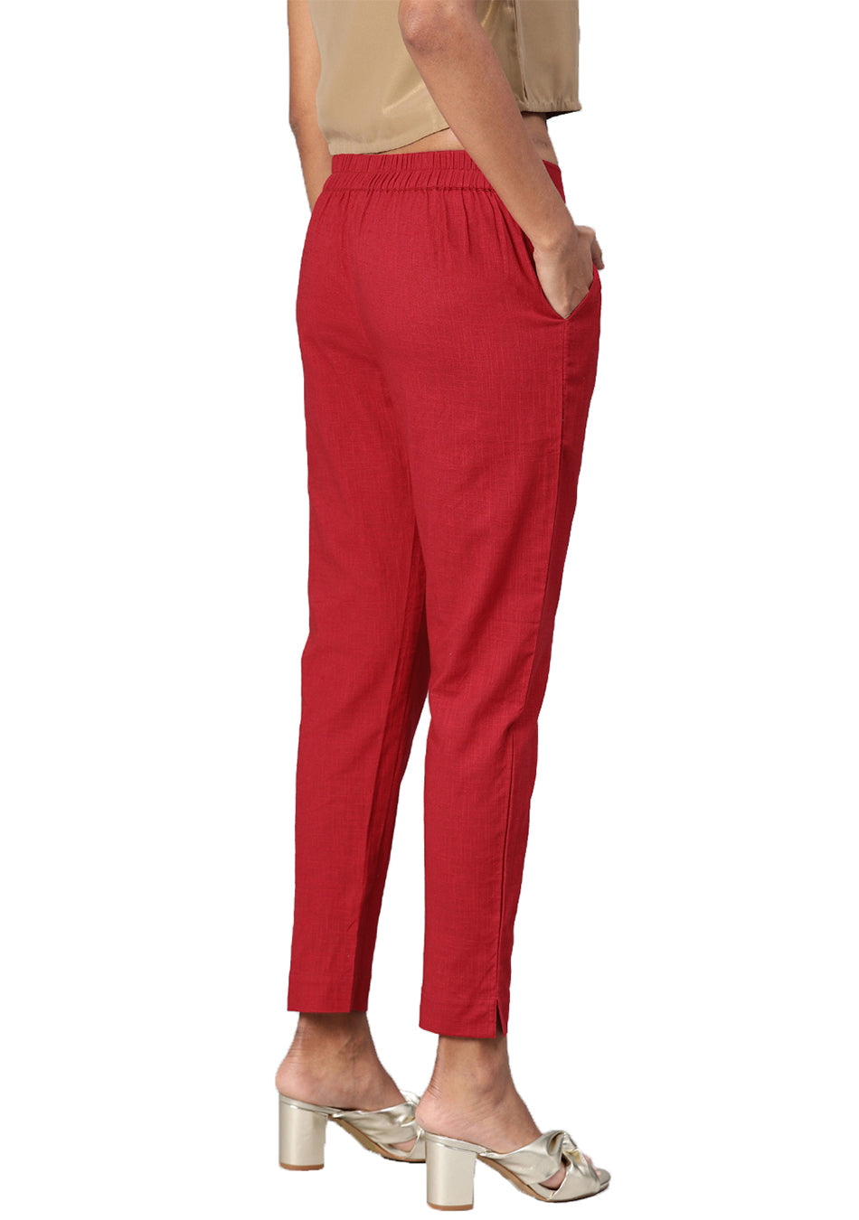 Maroon Straight Fit Solid Regular Pant