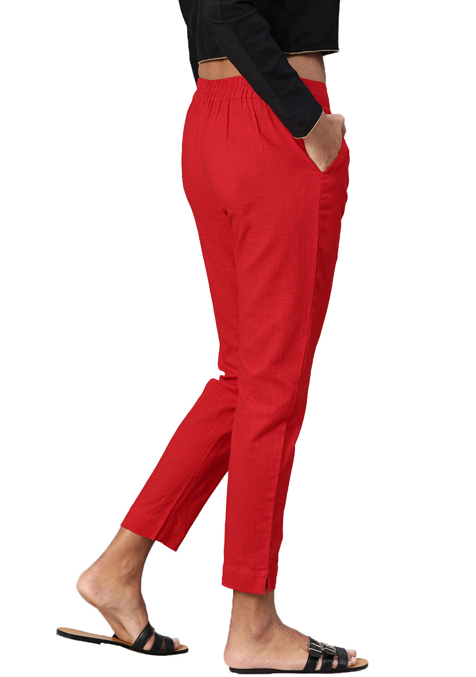 Red Straight Fit Solid Regular Pant