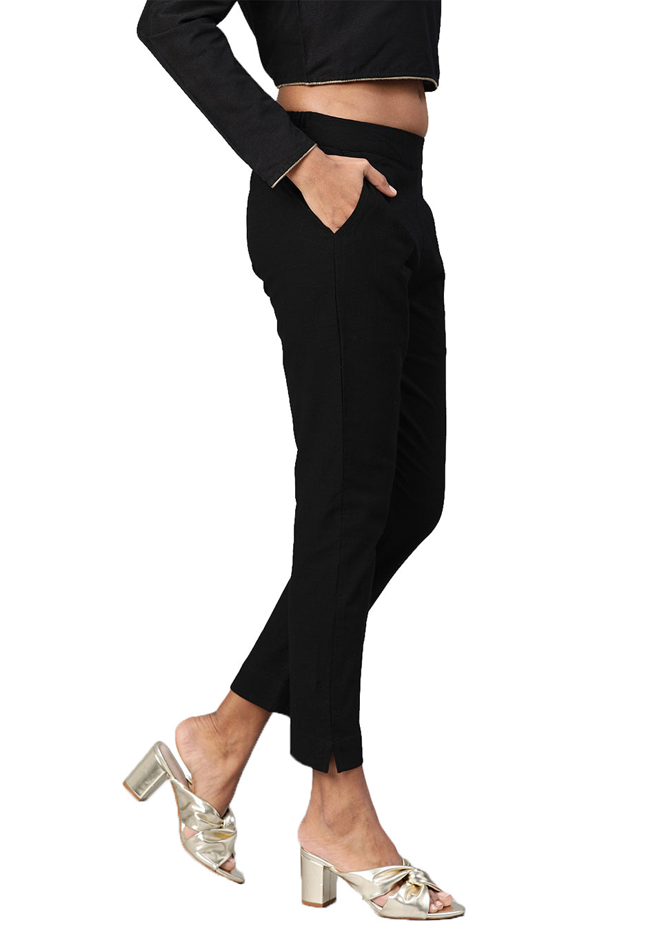 Black Straight Fit Solid Regular Pant