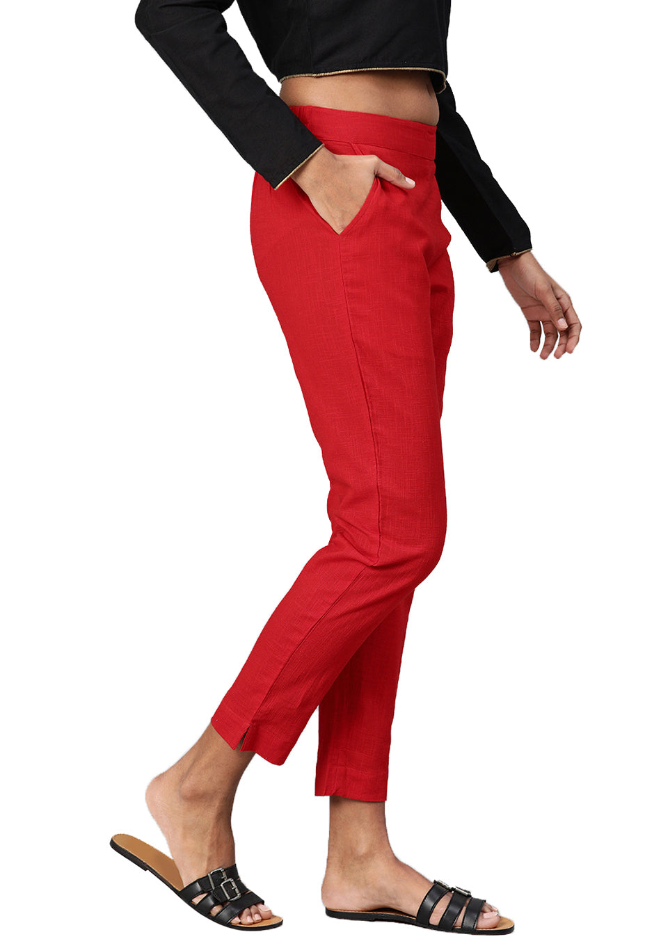Red Straight Fit Solid Regular Pant