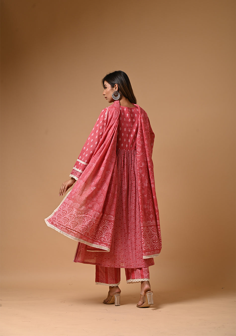 Pink Khadi Print Anarkali Suit