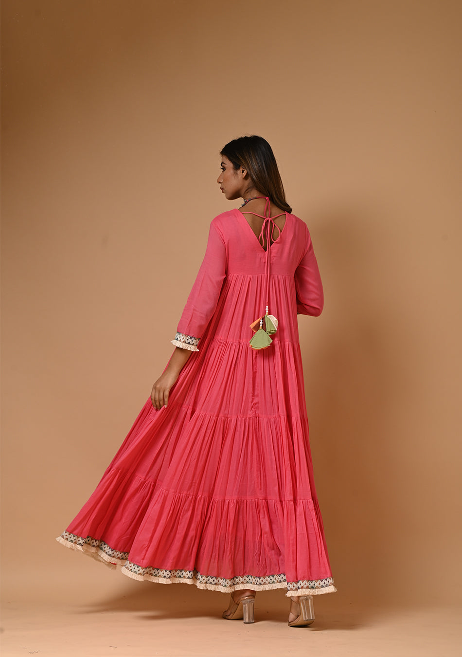 Dark Pink Voil Tiered Dress