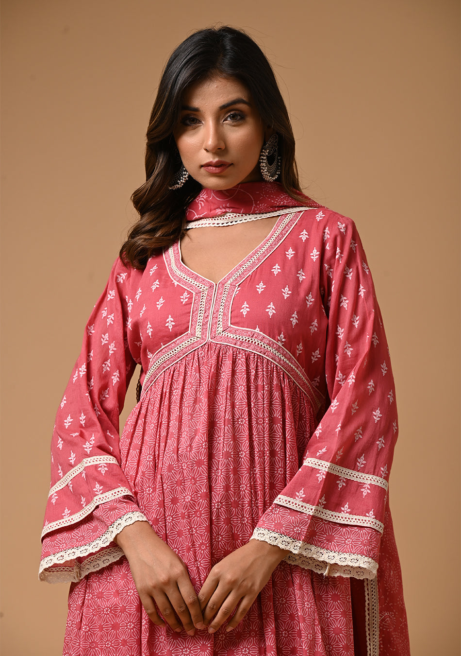 Pink Khadi Print Anarkali Suit