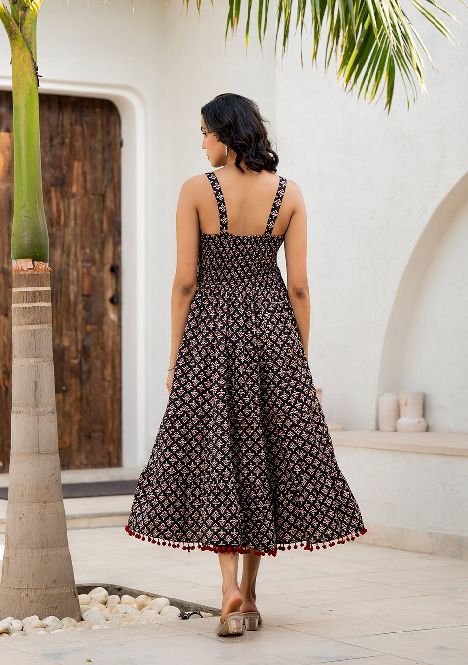 Black Floral Printed Shoulder Strip Long dress