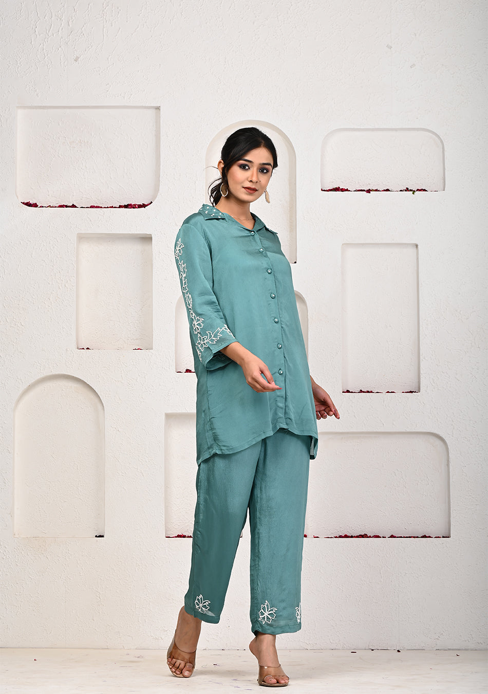 Teal Blue Chinon Co-ord Set