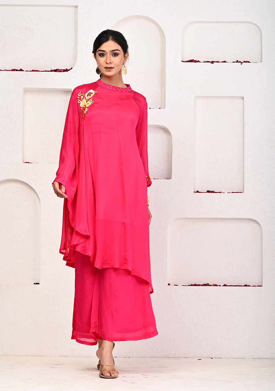 Magenta Bliss Kaftan Set with Hand Embroidery