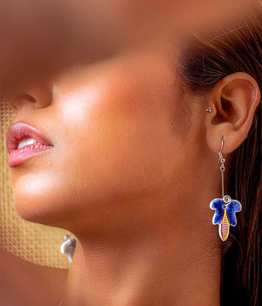 Blue Leaf Earrings and Pendant Set