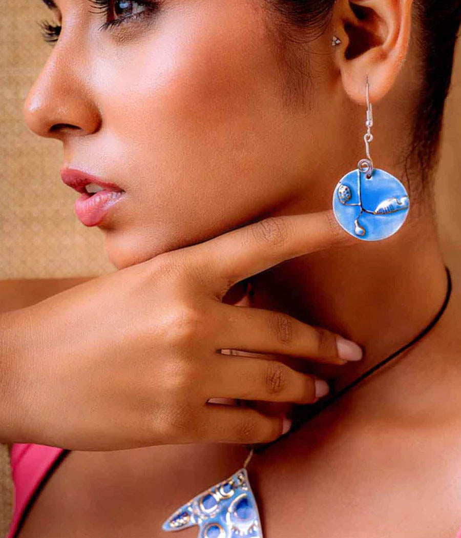 Sky Blue Sea earrings and Pendant Set