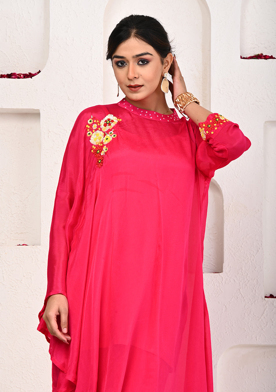 Magenta Bliss Kaftan Set with Hand Embroidery