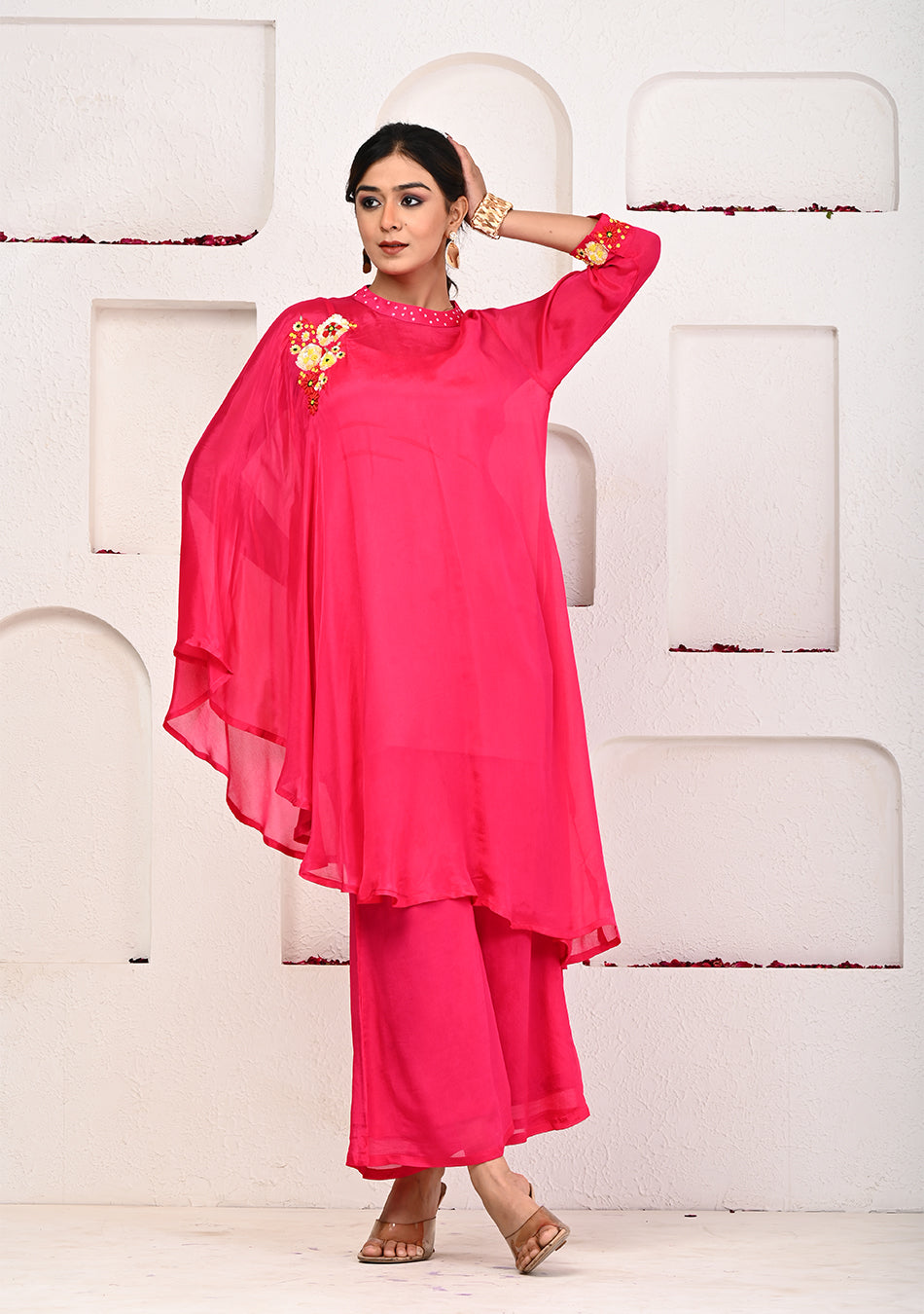 Magenta Bliss Kaftan Set with Hand Embroidery