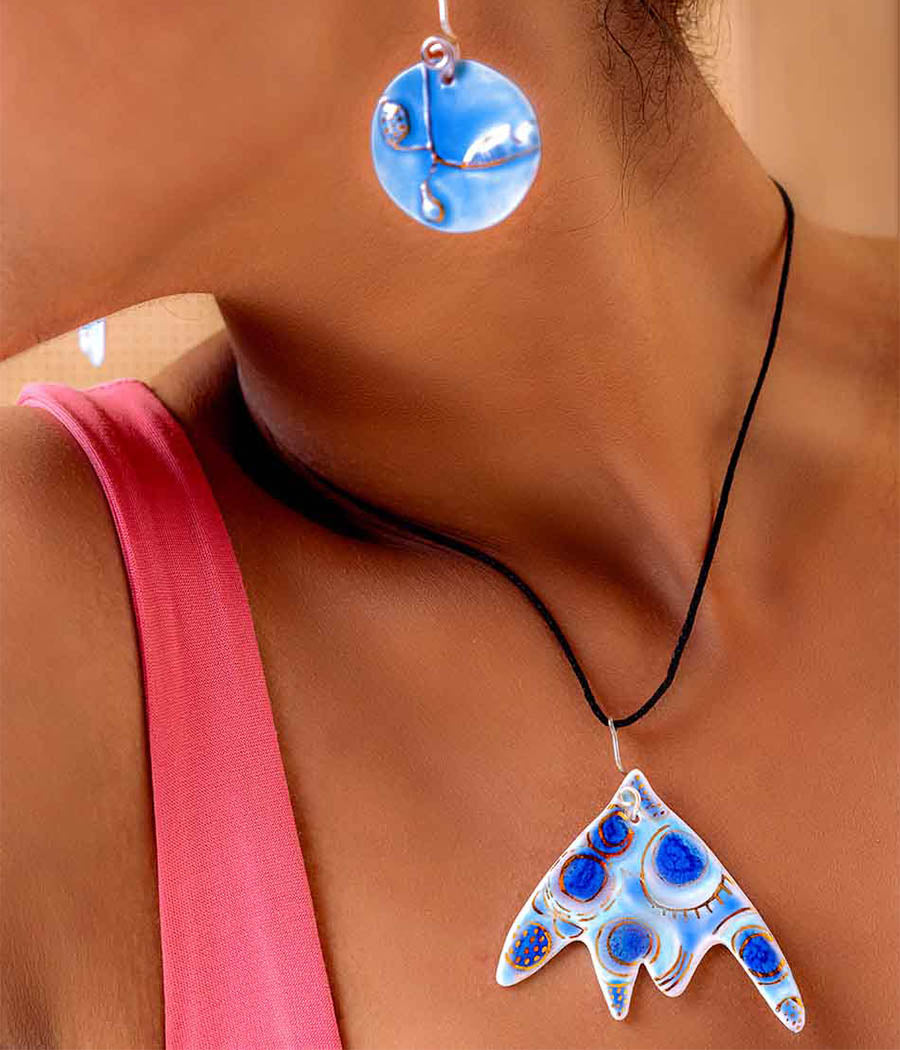 Sky Blue Sea earrings and Pendant Set