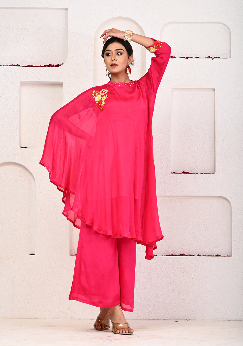 Magenta Bliss Kaftan Set with Hand Embroidery