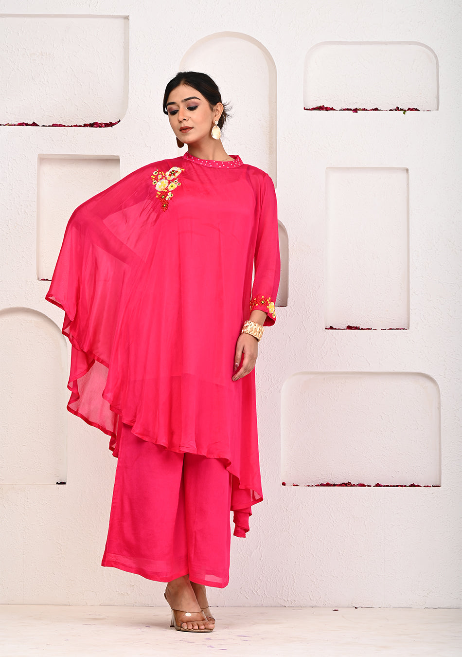 Magenta Bliss Kaftan Set with Hand Embroidery