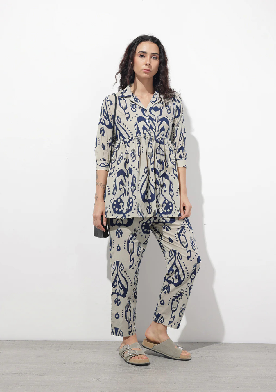 Aravalii Navy Blue Lapel Collar Peplum Co-ords Set