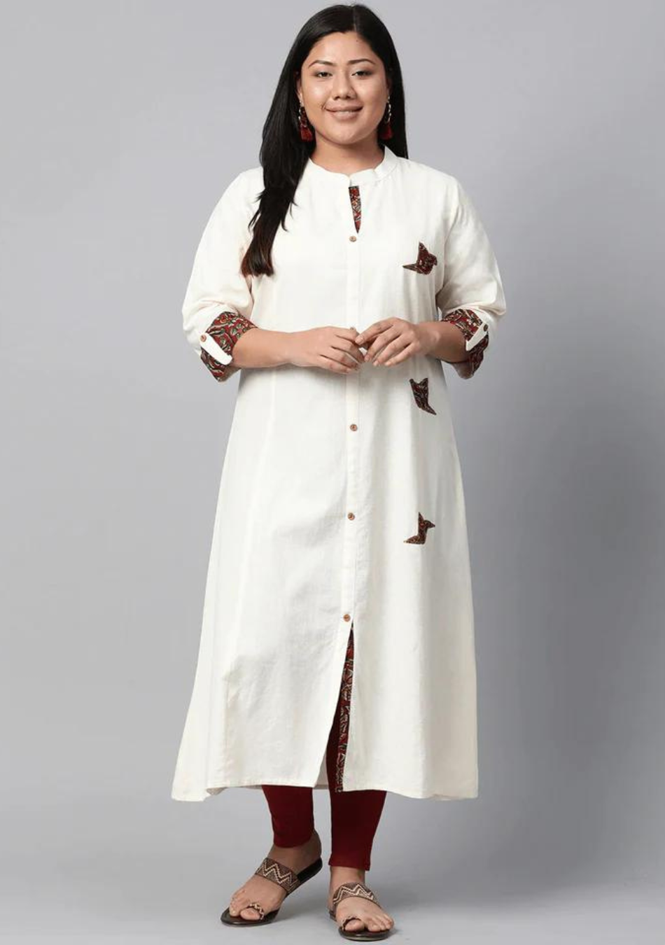 Plus Size Sequin Work Cotton Flex Off White Kurta