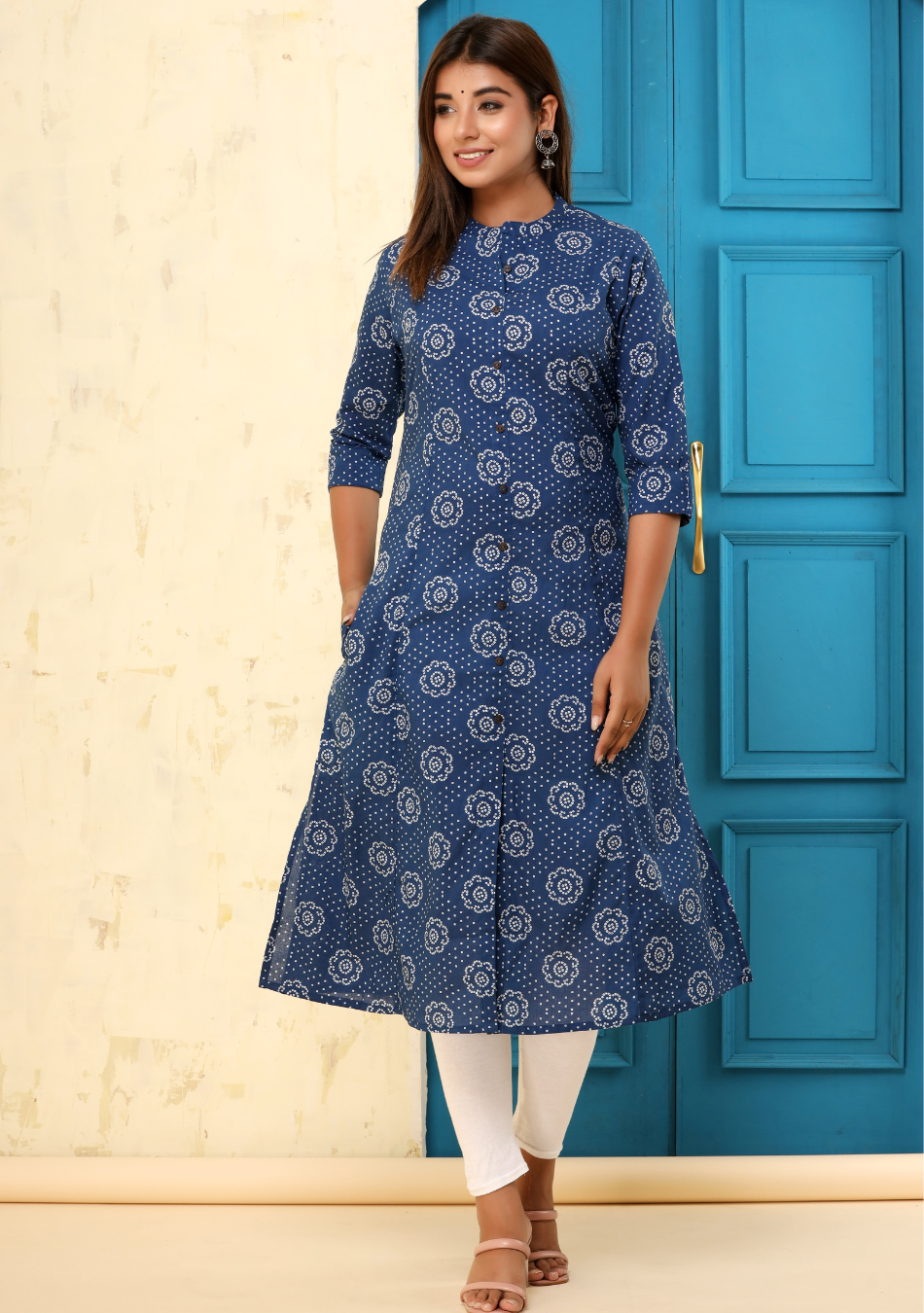 Dark Blue Print A-Line Kurta