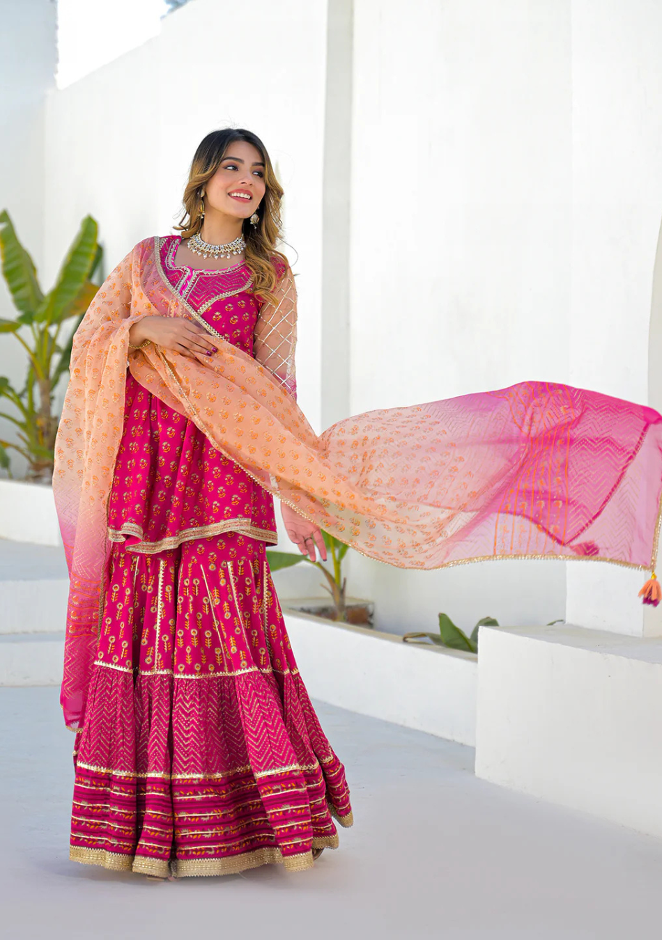 Fuchsia Noor Sharara Set