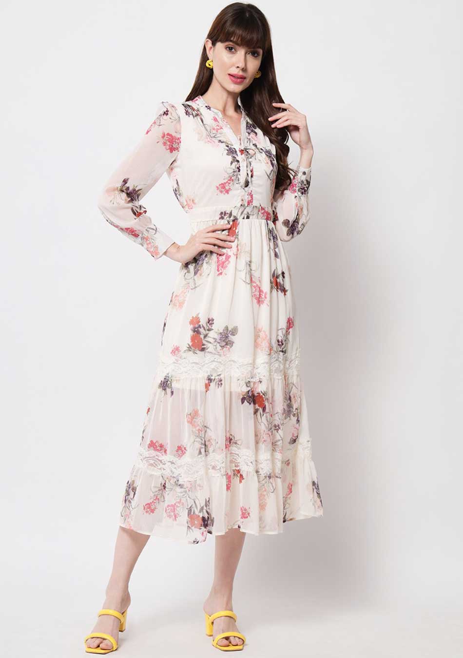 White Floral Cuff Dress