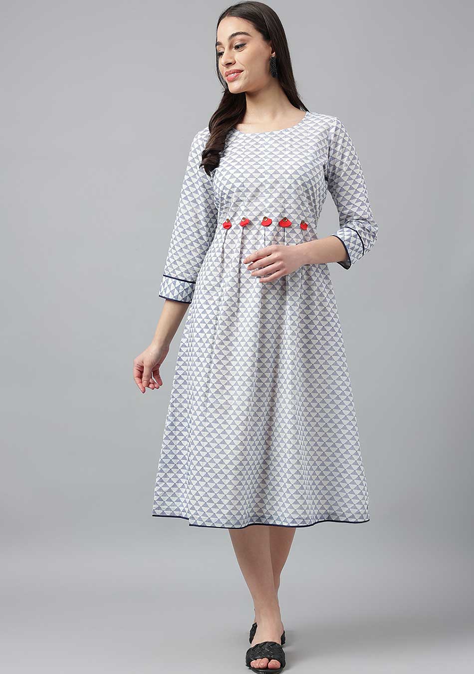 White & Blue Red Tassels Midi Dress