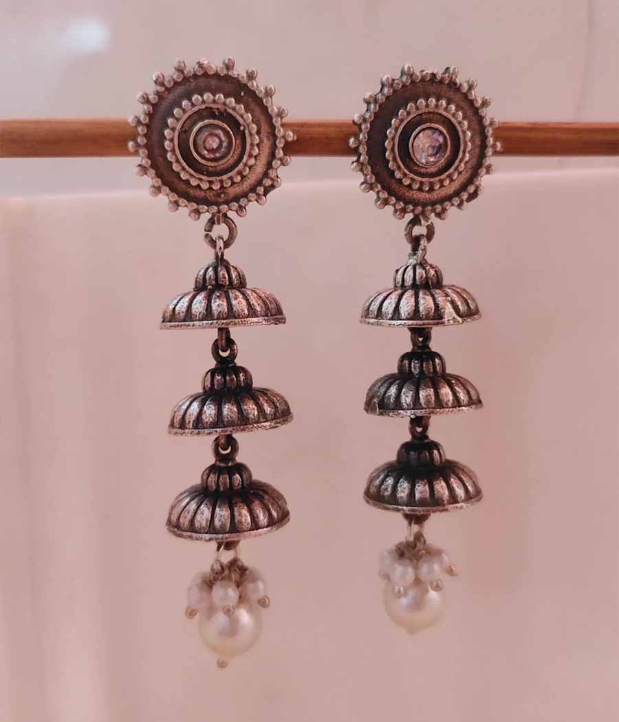 Tri-Pearl Cascade Earrings