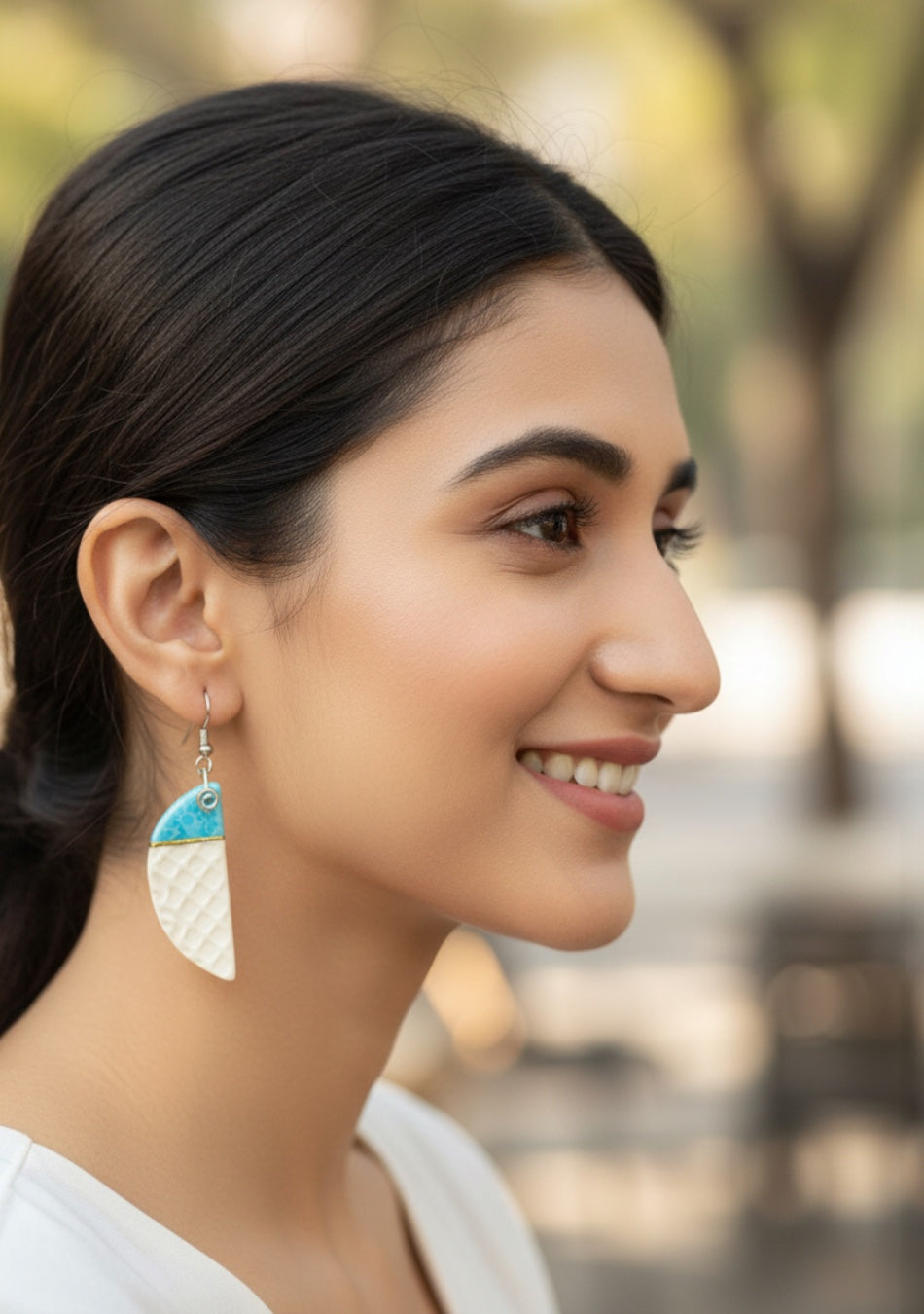 Intricate White Hemisphere Earrings