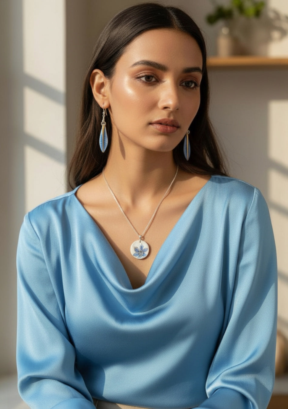 Swiss Cheese Leaf Pendant and Shell Earring Set