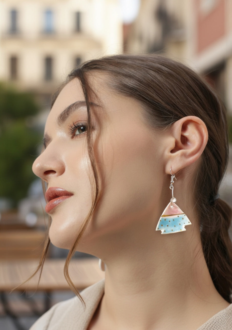 Pink-Blue Tree Earrings