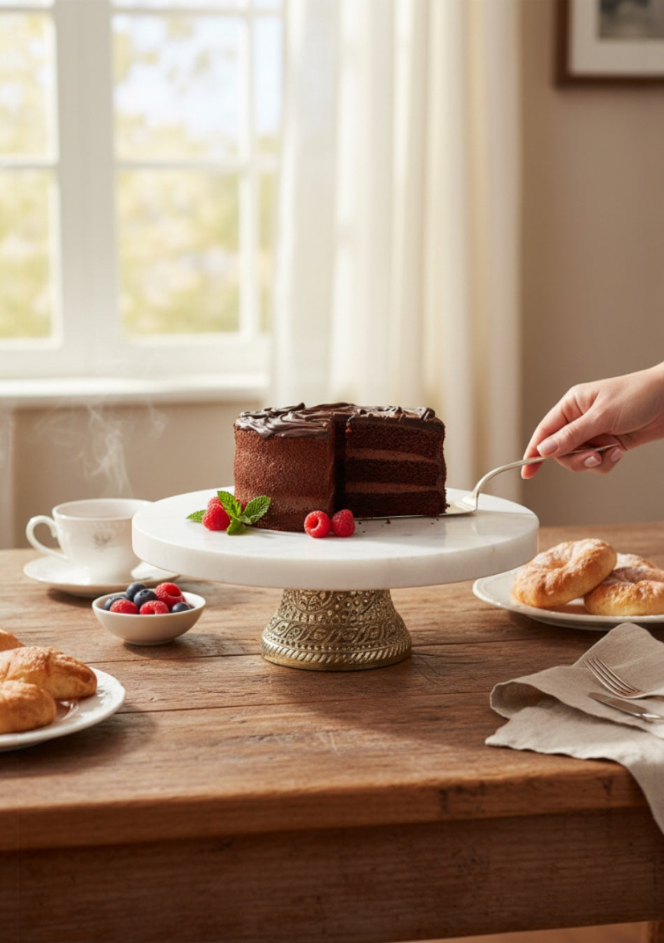 Silver Sheen + Marble Serving Stand