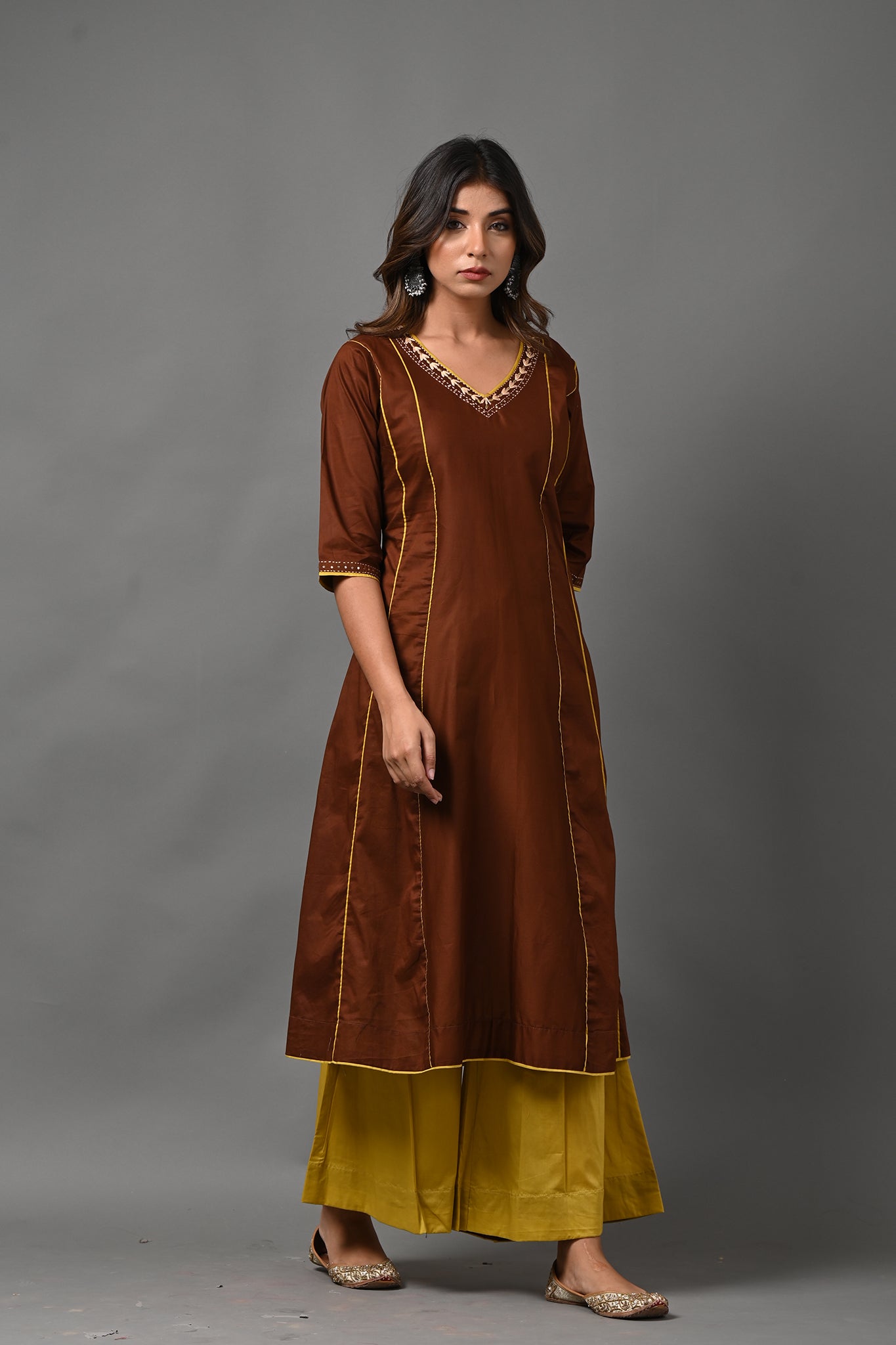 Brown and Mustard Kurta with Palazzo