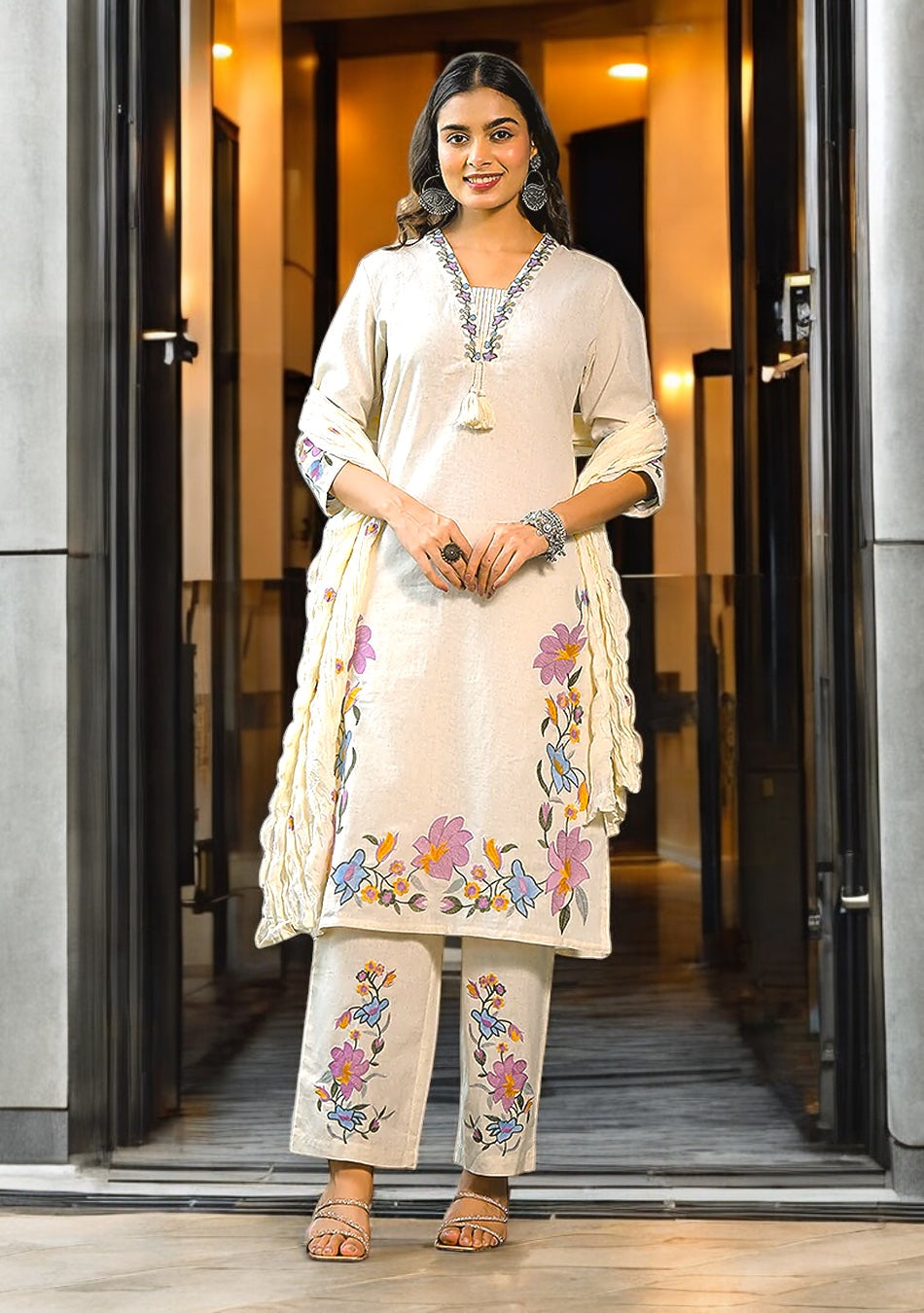 Ivory Gulbahar Embroidered Suit Set