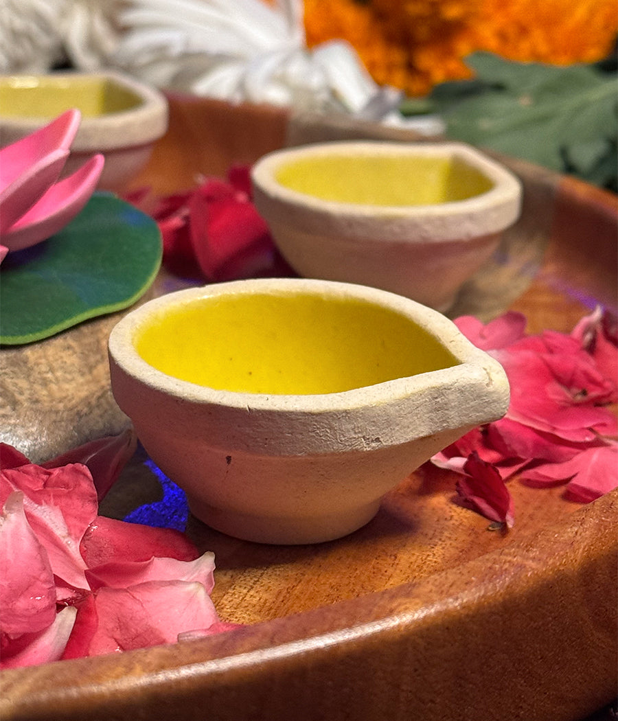Yellow Ceramic diya Set of 6