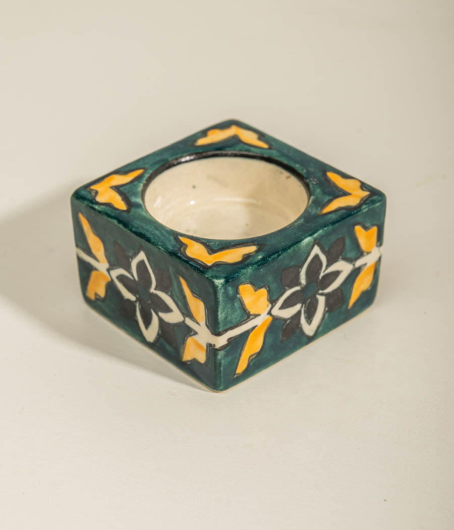 ARTISNAL STONEWARE  Green Diya - Set of 6