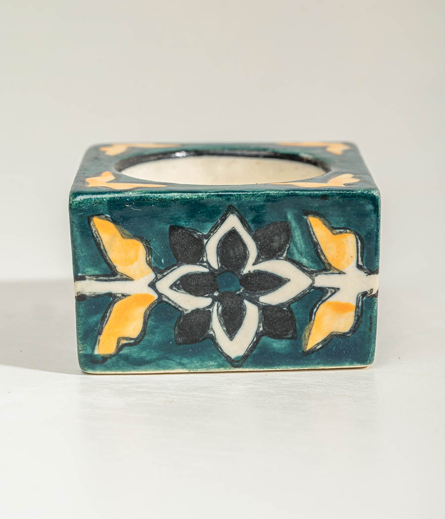 ARTISNAL STONEWARE  Green Diya - Set of 6