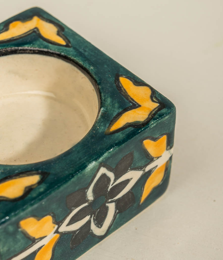 ARTISNAL STONEWARE  Green Diya - Set of 6