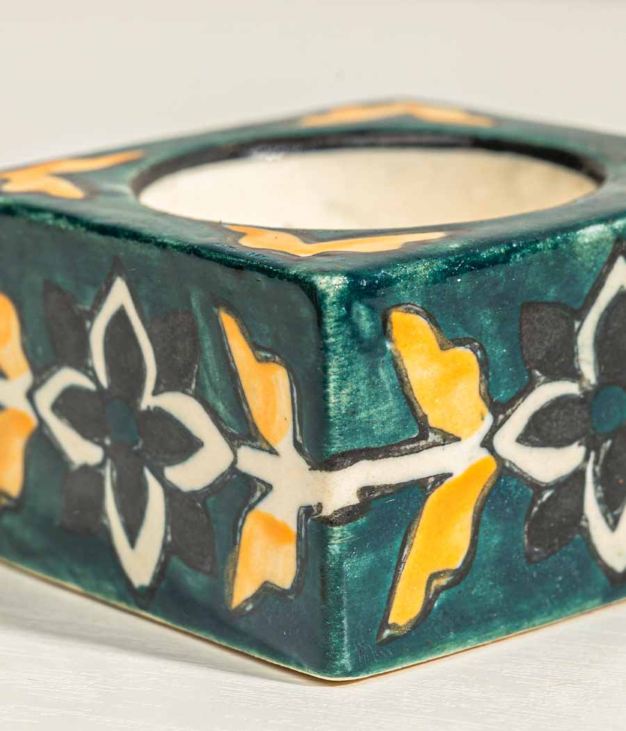 ARTISNAL STONEWARE  Green Diya - Set of 6