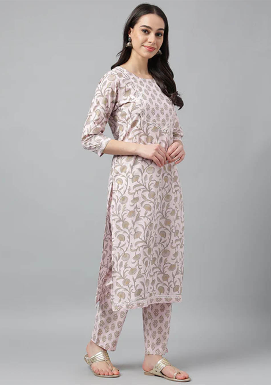 Light Pink Floral Print kurta Pant set with Dupatta