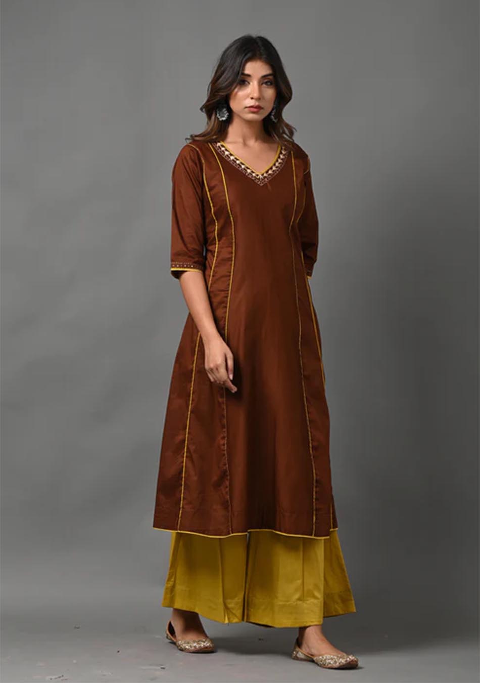 Brown and Mustard Kurta with Palazzo