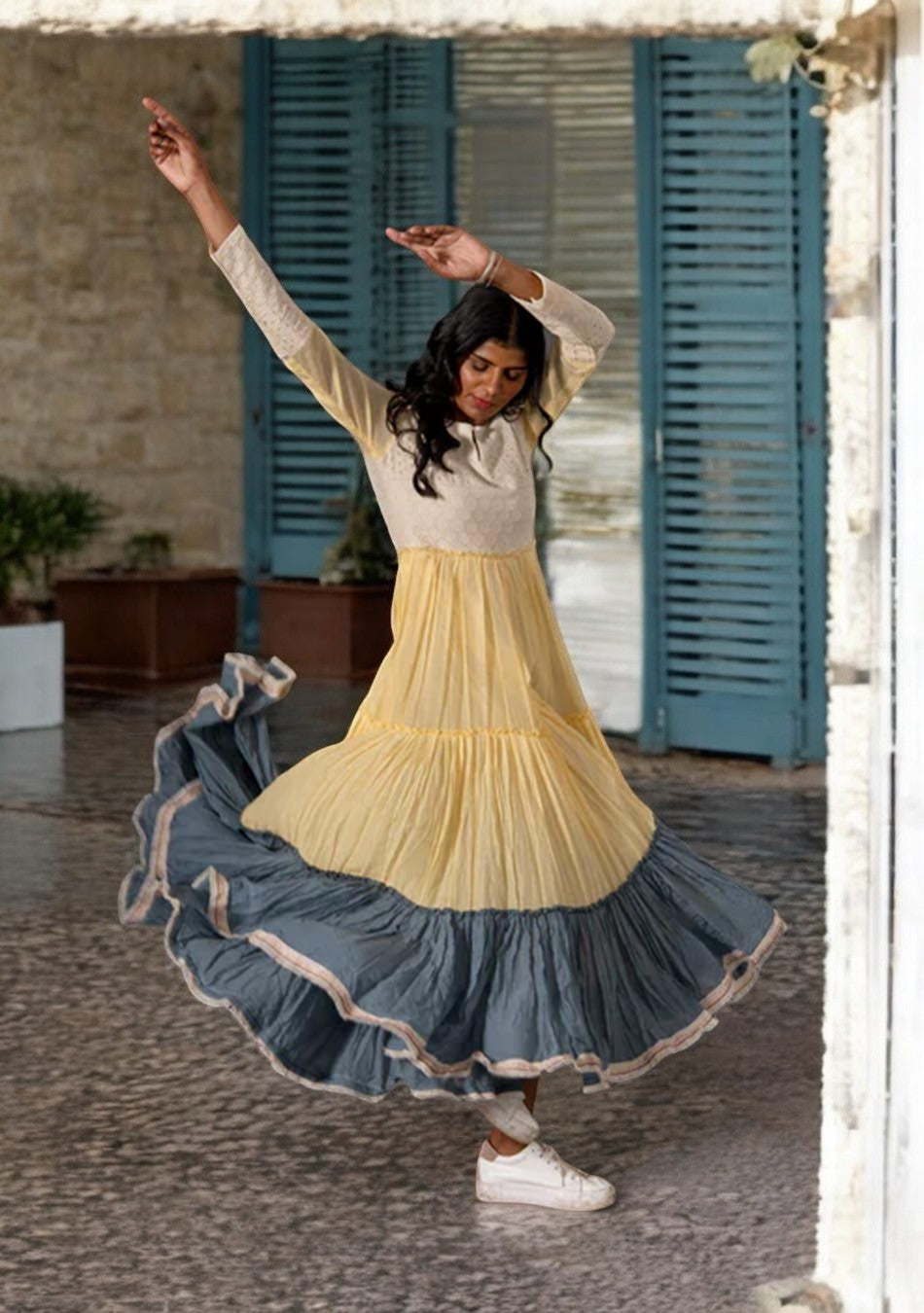 Yellow & Grey Mulmul Dress