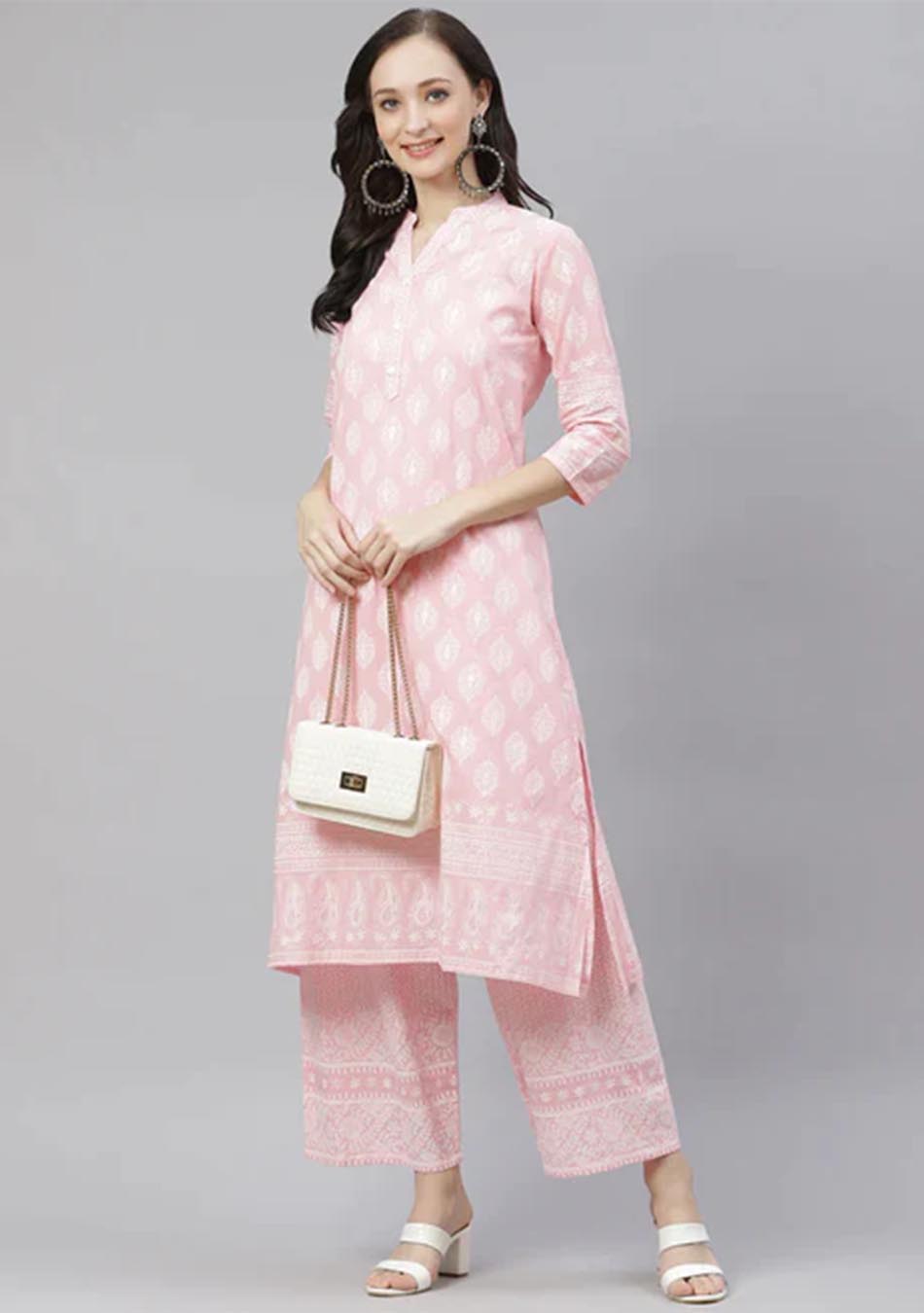 Baby Pink Cotton Kurta Palazzo Set