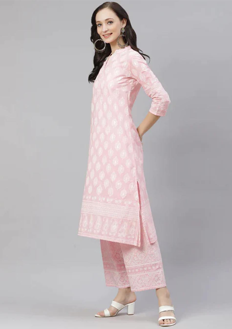 Baby Pink Cotton Kurta Palazzo Set