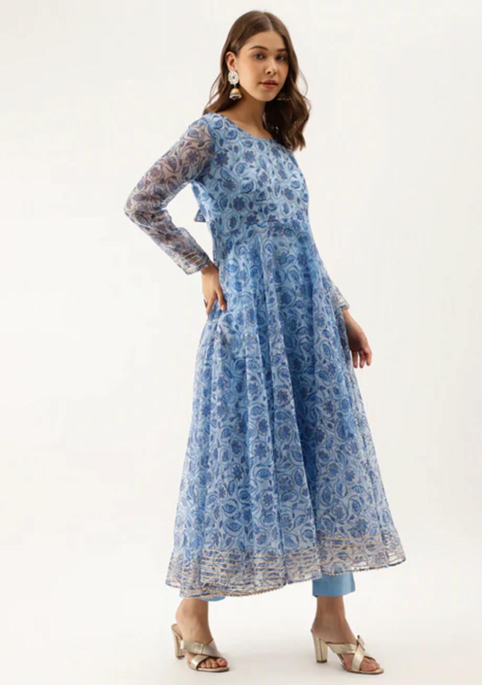 Floral Sky Blue Anarkali Ensemble