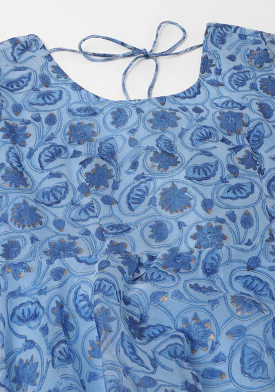 Floral Sky Blue Anarkali Ensemble