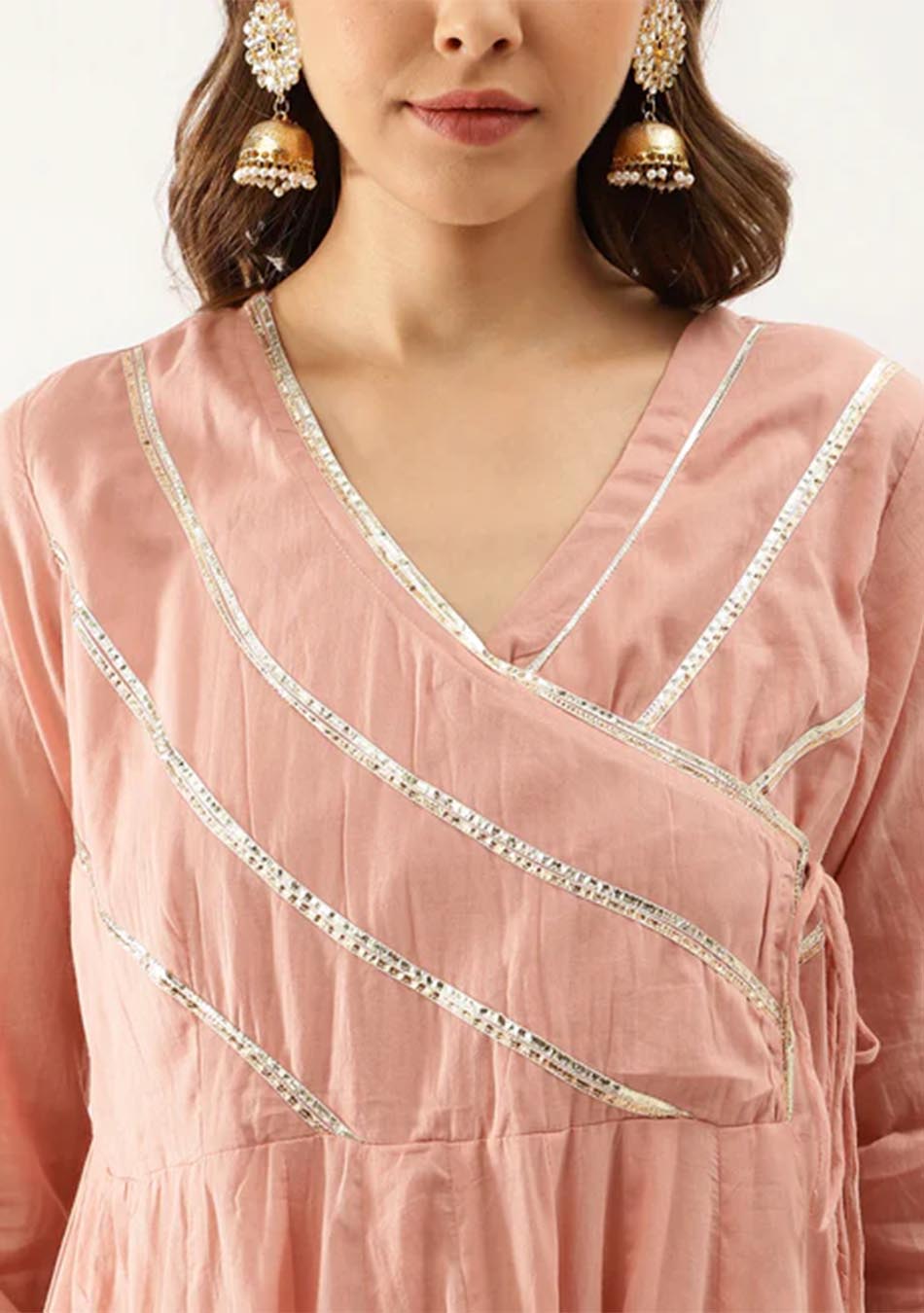 Coral Gotta Patti Anarkali Set