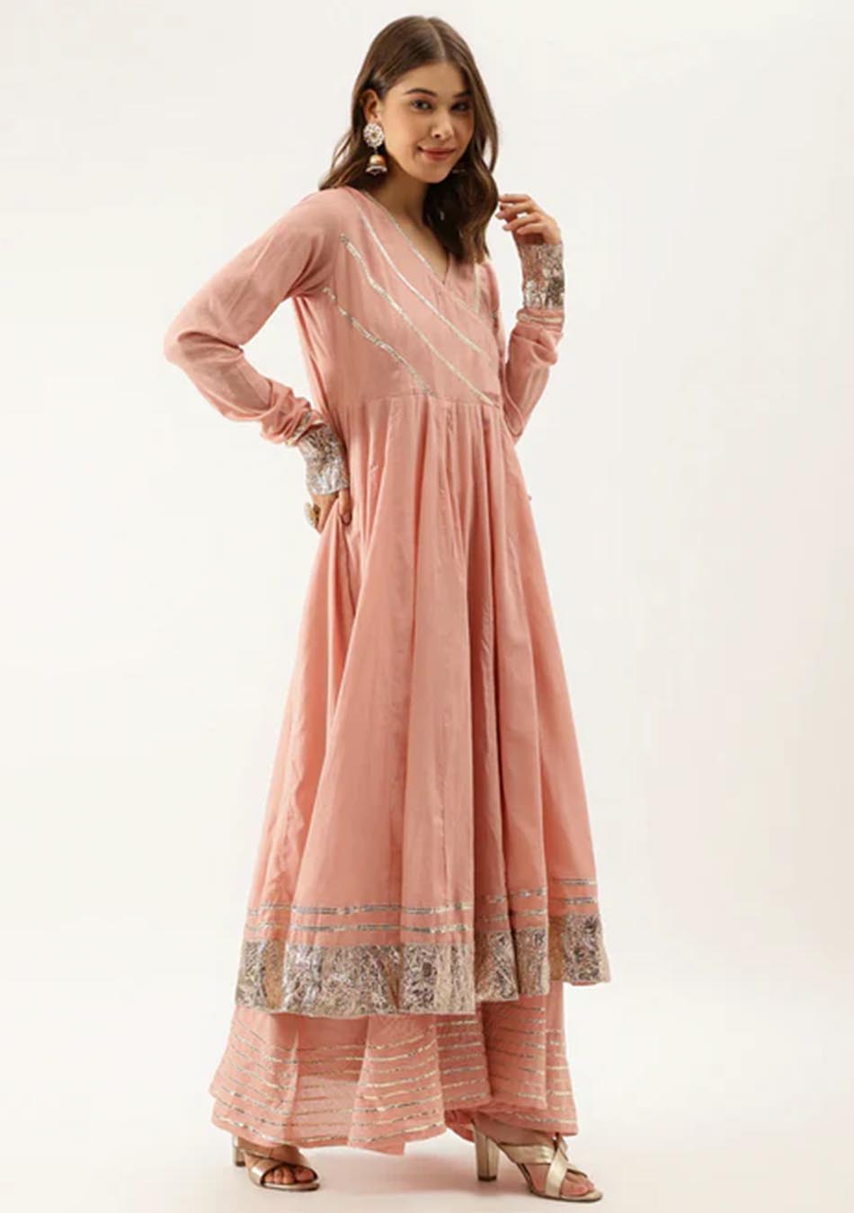 Coral Gotta Patti Anarkali Set