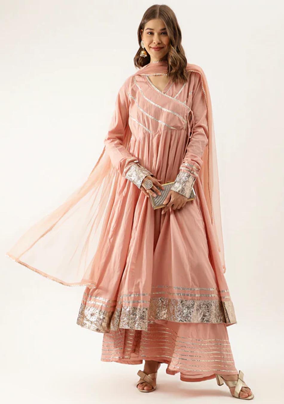 Coral Gotta Patti Anarkali Set