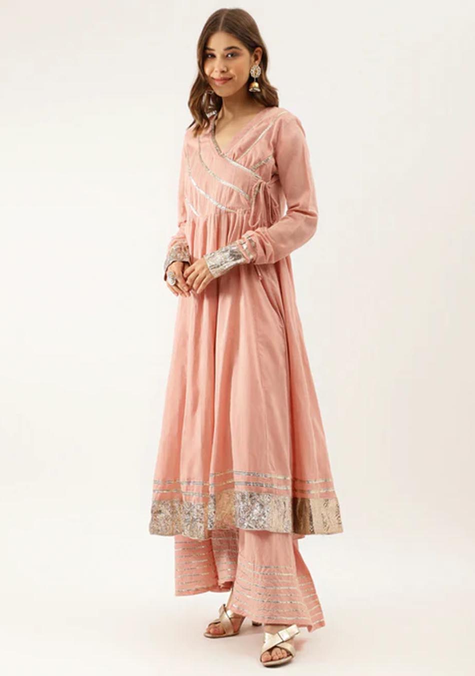Coral Gotta Patti Anarkali Set