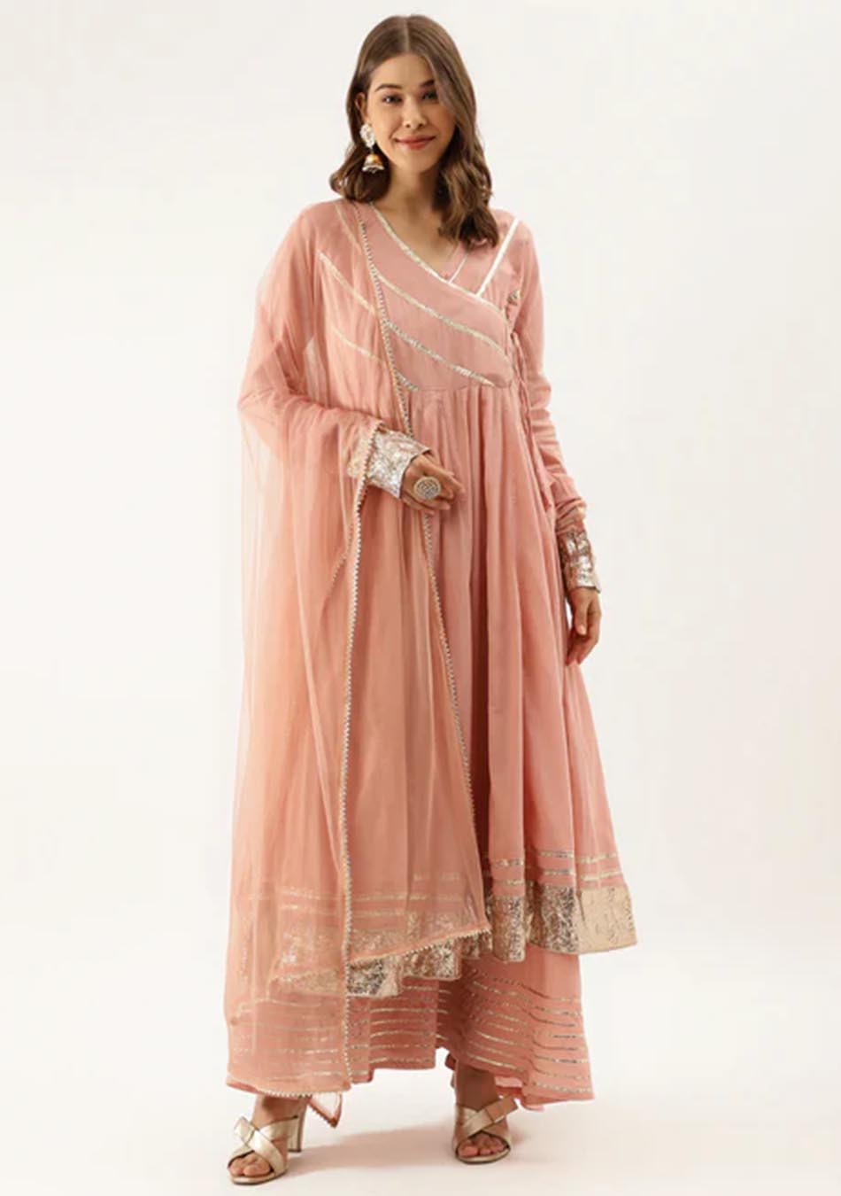 Coral Gotta Patti Anarkali Set