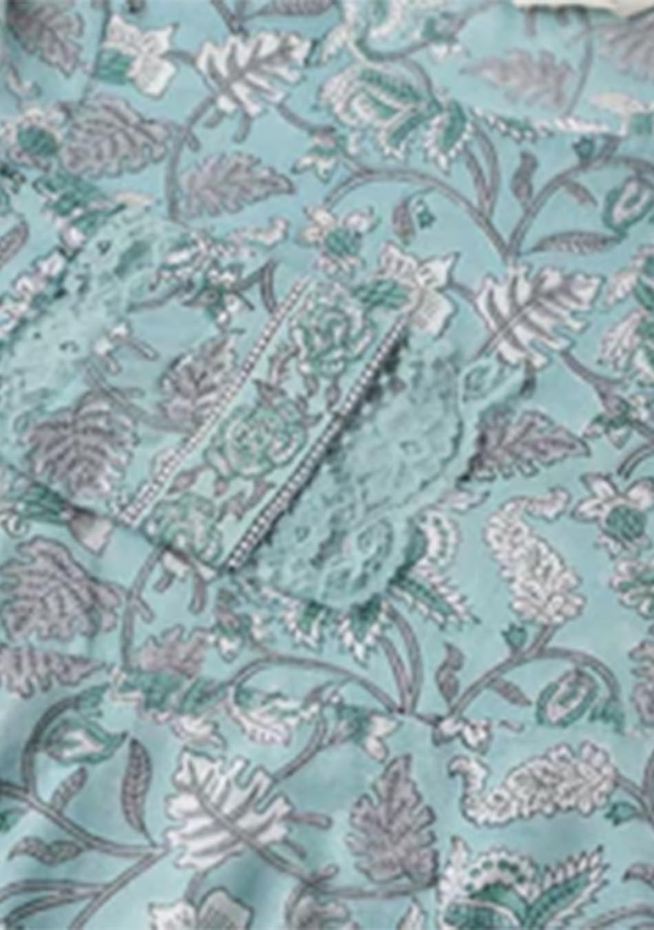 Cerulean Hand Block Floral Cotton Anarkali Set