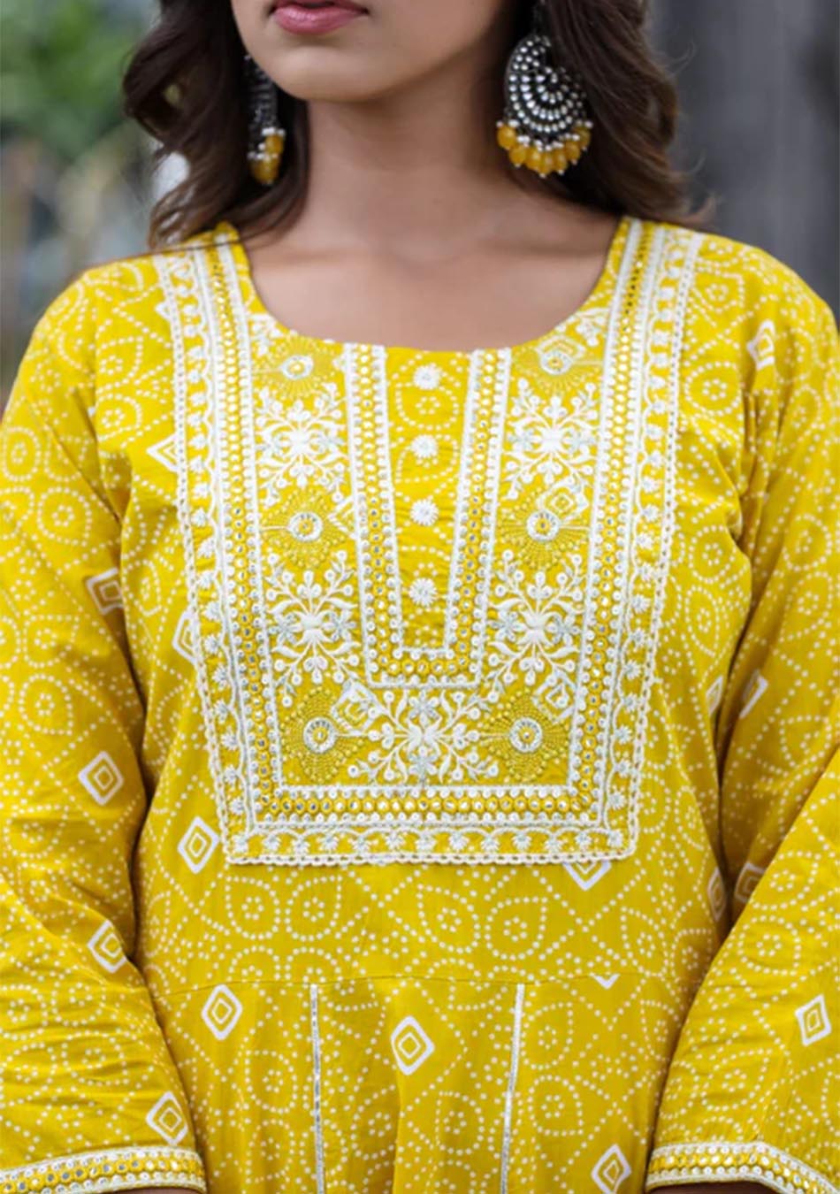 Yellow Chunri Print Anarkali set with Dupatta