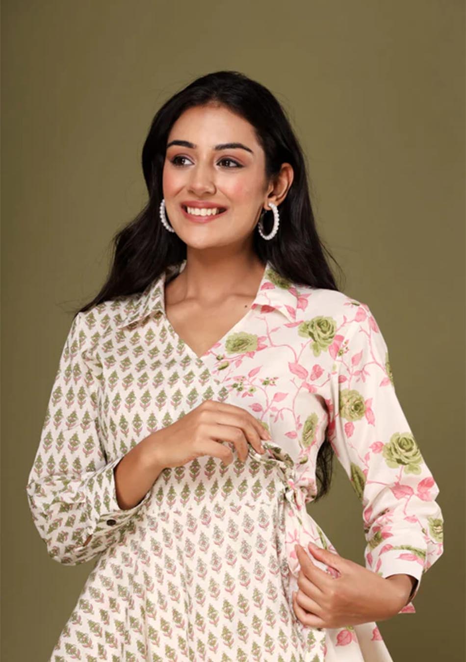 Floral Print Green & White Co-Ord Set
